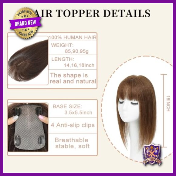 Real Human Hair Topper with Bangs for Thinning Hair 18 Inch